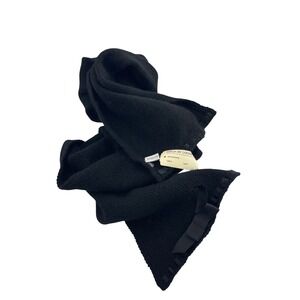 Bergdorf Goodman Black 100% Cashmere Scarf with Grosgrain Ribbon Bow NWT I07